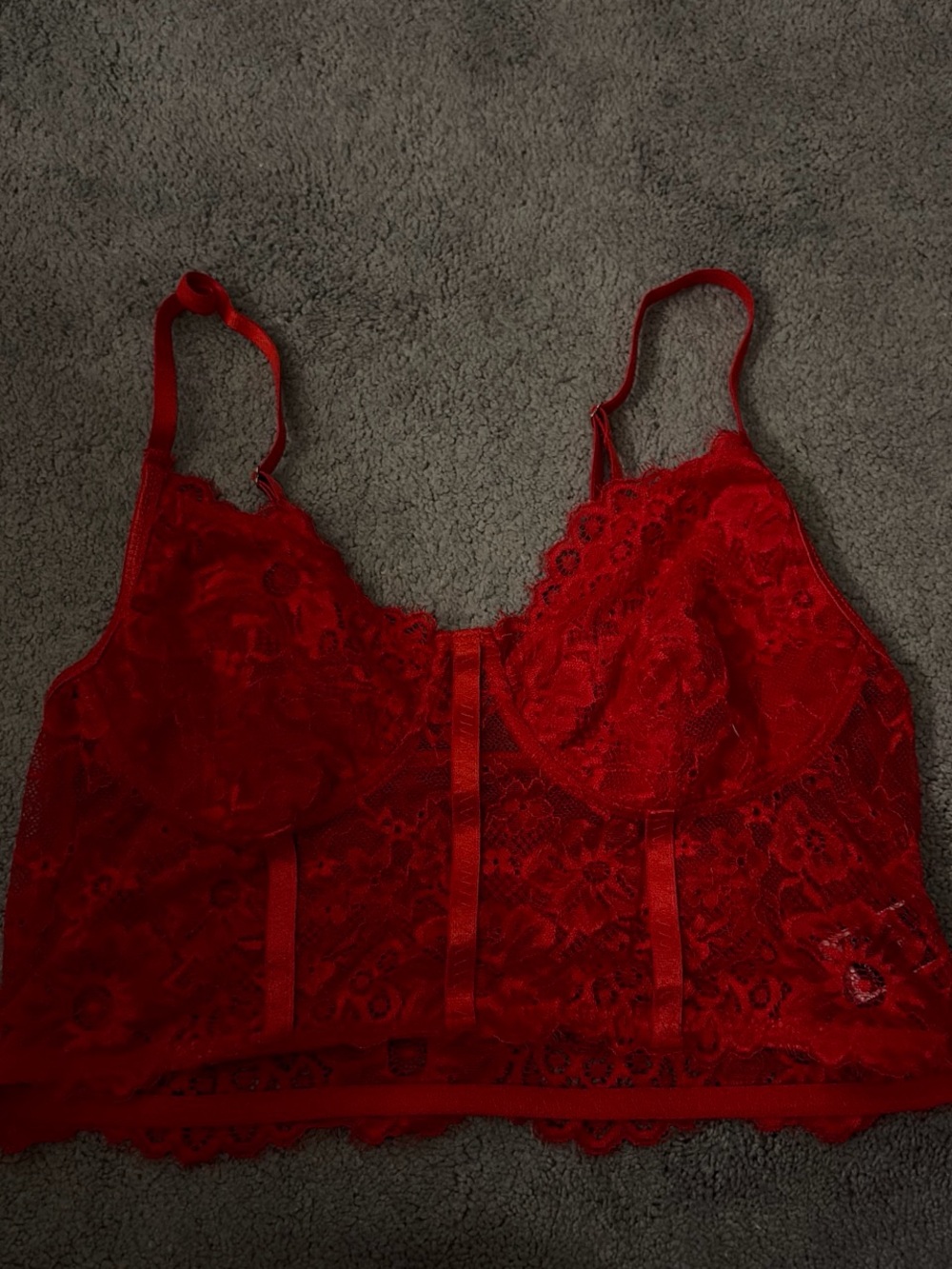SHEIN Red Floral Lace Longline Bralette